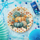 Blauwgroen pompoenen papieren bordje (Feest)