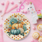 Blauwgroen pompoenen papieren bordje (Feest)