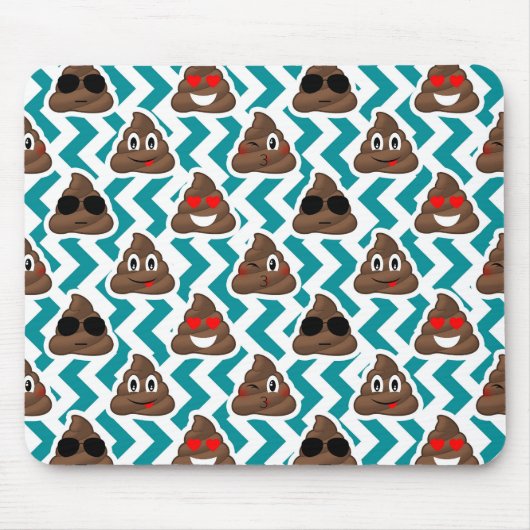 Blauwgroen Poop Emoji Pattern Muismat (Voorkant)