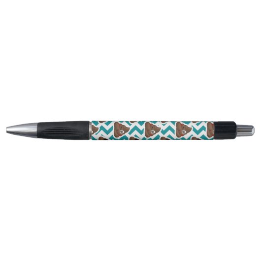 Blauwgroen Poop Emoji Pattern Pen (Voorkant)