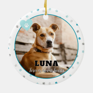 Blauwgroen Poot Print Hond Foto Huisdier Memorial  Keramisch Ornament