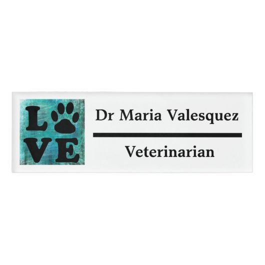 Blauwgroen pootdruk veterinaire naam Markering Naambadge (Voorkant)