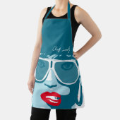 Blauwgroen Pop Kunst  Vrouw Zonnebrillen Rode Lips Schort (Insitu)