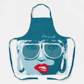 Blauwgroen Pop Kunst  Vrouw Zonnebrillen Rode Lips Schort (Voorkant)