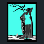 Blauwgroen Poster ART DECO LADY Black White<br><div class="desc">Blauwgroen turkooizen Poster ART DECO LADY Black White bird Martini</div>