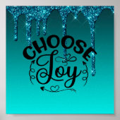 Blauwgroen Poster Glitter Inspirerend Quote (Voorkant)