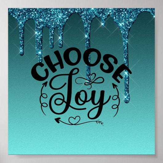 Blauwgroen Poster Glitter Inspirerend Quote (Voorkant)