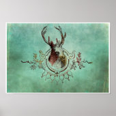 Blauwgroen Poster Stag Head (Voorkant)