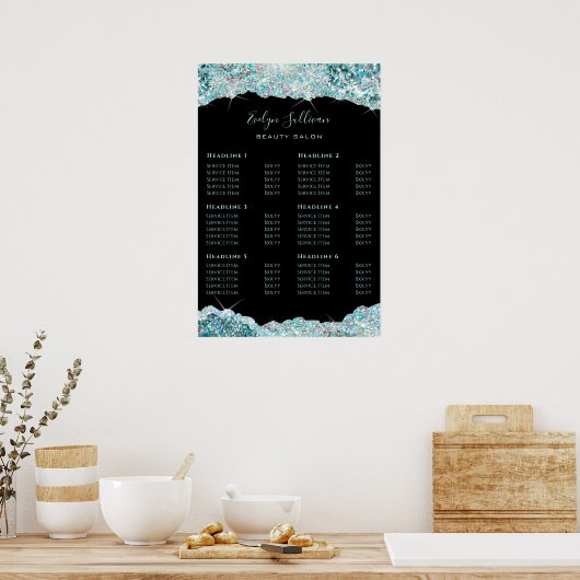 Blauwgroen poster van de faux-prijslijst voor glit (Keuken)