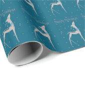 Blauwgroen Prettige feestdagen Silver Deer Cadeaupapier (Rol Hoek)