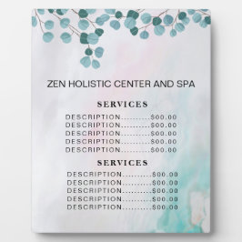 Blauwgroen prijsmenu Eucalyptus Spa Salon Services Fotoplaat