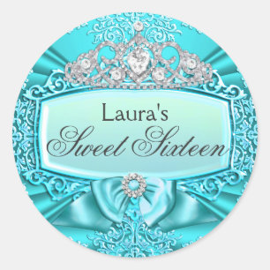 Blauwgroen prinses Tiara & Damask Sweet 16 Sticker