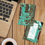 Blauwgroen printplaat voor PCB's, elektronische on Bedankkaart<br><div class="desc">Gedetailleerde foto van een pcb-bord,  perfect voor elektronische liefhebbers. Belangrijkste kleur van het gedrukte circuit: blauwgroen blauwe turquoise...  Paasei: een schattige kleine hartvorm in het circuit.</div>