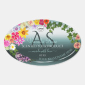 Blauwgroen productlabels: kleurrijke bloemen Initi Ovale Sticker (Voorkant)