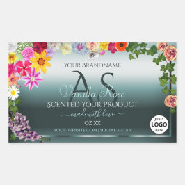 Blauwgroen productlabels: kleurrijke bloemen Initi Rechthoekige Sticker