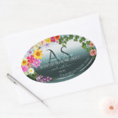 Blauwgroen productlabels: kleurrijke bloemen met I Ovale Sticker (Envelop)