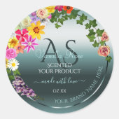 Blauwgroen productlabels: kleurrijke bloemen met I Ronde Sticker (Voorkant)