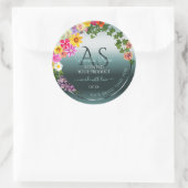 Blauwgroen productlabels: kleurrijke bloemen met I Ronde Sticker (Tas)