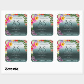 Blauwgroen productlabels: kleurrijke bloemen met I Vierkante Sticker (Vel)