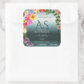 Blauwgroen productlabels: kleurrijke bloemen met I Vierkante Sticker (Tas)