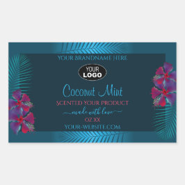 Blauwgroen productlabels Paars Red Hawaii Flowers  Rechthoekige Sticker
