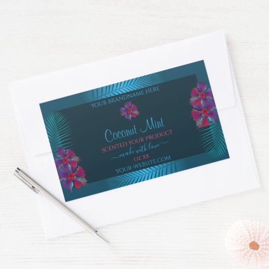 Blauwgroen productlabels Paarse Red Hawaiian Flowe Rechthoekige Sticker (Envelop)