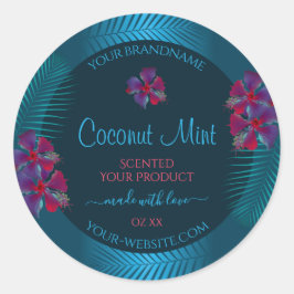 Blauwgroen productlabels Paarse Red Hawaiian Flowe Ronde Sticker