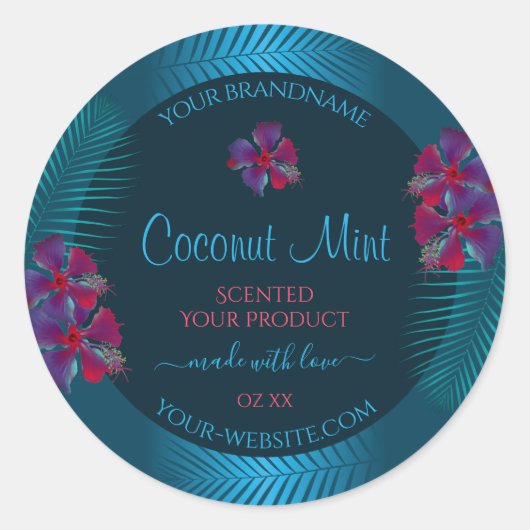 Blauwgroen productlabels Paarse Red Hawaiian Flowe Ronde Sticker (Voorkant)