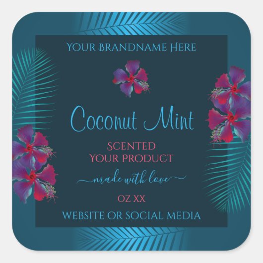 Blauwgroen productlabels Paarse Red Hawaiian Flowe Vierkante Sticker (Voorkant)