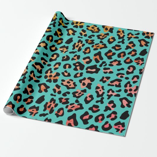 Blauwgroen proefdruk op leopard cadeaupapier (Uitgerold)
