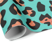 Blauwgroen proefdruk op leopard cadeaupapier (Rol Hoek)