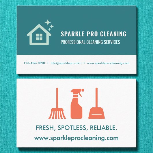 Blauwgroen professionele schoonmaakdiensten visitekaartje