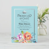 Blauwgroen Prosecco en Petals Bridal Shower Invita Kaart (Staand voorkant)