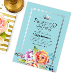 Blauwgroen Prosecco en Petals Bridal Shower Invita Kaart