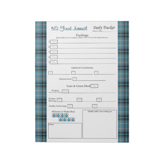 Blauwgroen Pset 5 en 1 Voedsel Notitieblok (Linkerzijde)