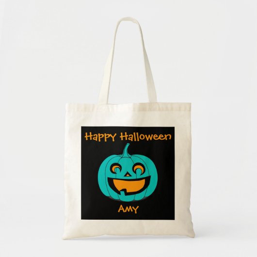 Blauwgroen Pumpkin Halloween Treat Bag Tote Bag (Voorkant)