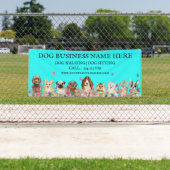 Blauwgroen Puppies op Floral Botanical Dog Groomer Spandoek (Insitu)