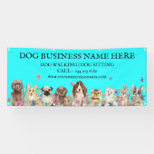 Blauwgroen Puppies op Floral Botanical Dog Groomer Spandoek (Horizontaal)