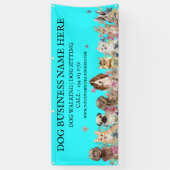 Blauwgroen Puppies op Floral Botanical Dog Groomer Spandoek (Verticaal)