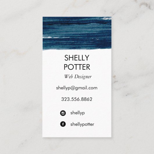 Blauwgroen pushstoke minimale vormgeving van het v visitekaartje (Achterkant)