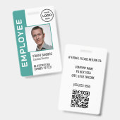 Blauwgroen QR-code Corporate Logo Medewerker Foto Badge (Voor- en achterkant)