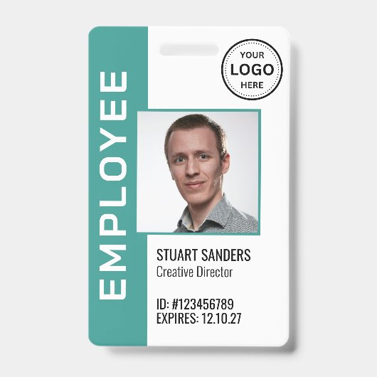 Blauwgroen QR-code Corporate Logo Medewerker Foto Badge (Voorzijde)
