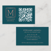 Blauwgroen QR Code Logo Monogram Roos Goud Visitekaartje (Voorkant / Achterkant)