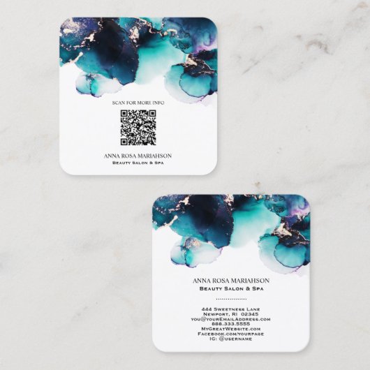 *~* BLAUWGROEN QR CODE Yummy Gold Bold AP29 Vierkante Visitekaartje (Voorkant / Achterkant)