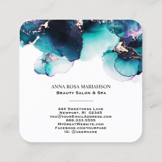 *~* BLAUWGROEN QR CODE Yummy Gold Bold AP29 Vierkante Visitekaartje (Achterkant)