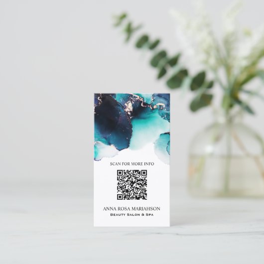 *~* BLAUWGROEN QR CODE Yummy Gold Bold AP29 Visitekaartje (Staand voorkant)