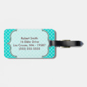 Blauwgroen Quarterfoil Latti Monogram Bagagelabel (Achterkant horizontaal)