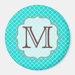 Blauwgroen Quarterfoil Latti Monogram Initiaal Mag Magneet