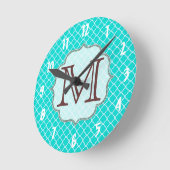 Blauwgroen Quarterfoil Latti Monogram Initiaal wan Ronde Klok (Hoek)