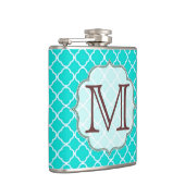 Blauwgroen Quarterfoil Monogram Initiaal Whiskey F Heupfles (Rechts)